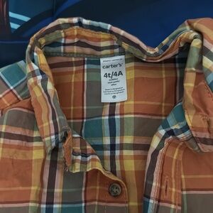 Carters long sleeve orange plaid shirt